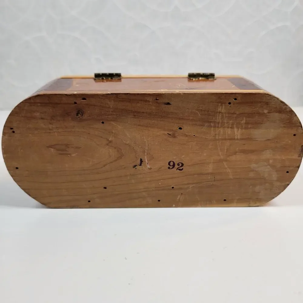 Vintage Mango Wood Box Two Tone Brown Trinket Jewelry Hinged Closure Hollywood